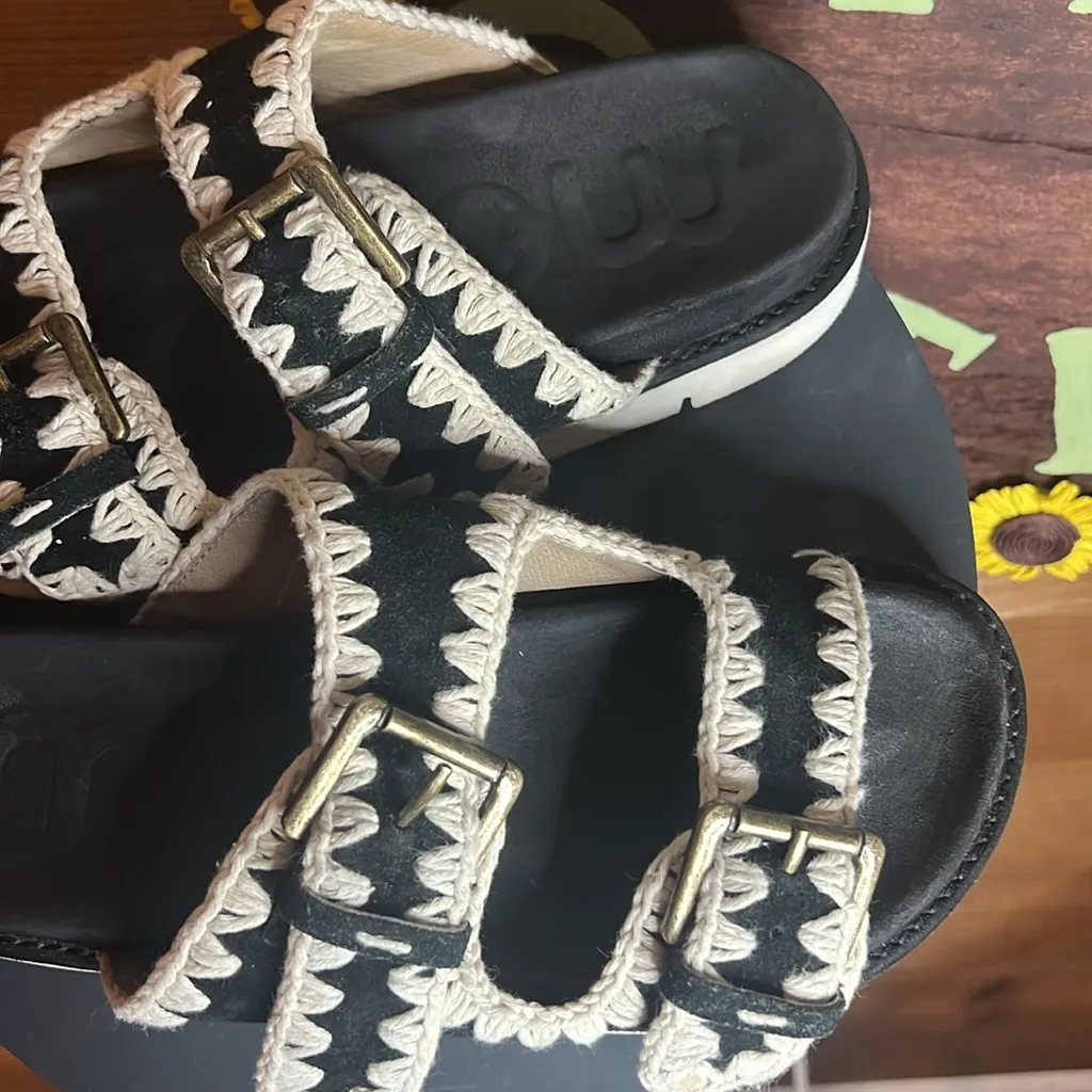 MOU X Anthropologie Leather Buckle Crochet Platform Sandal Shoe EU 40 US 9-9.5 - Image 7