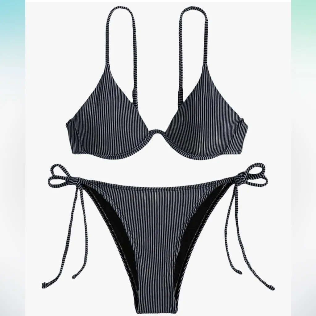 Women's Sexy Two Piece Tie Two Sides Bottom String Underwire Top Brand New Small Black - Image 13