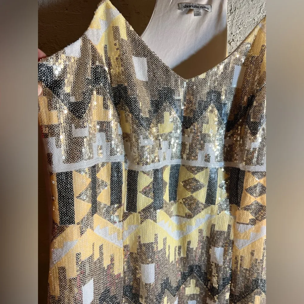 Charlotte Russe Multicolor Geometric Print Women's Dress, sequins yellow, gold - Image 3