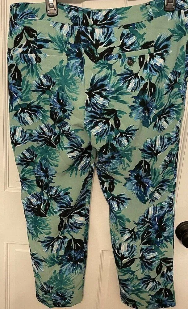 Banana Republic Size 10 Petite Avery Floral Print Ankle Pants Blue Green EUC - Image 2