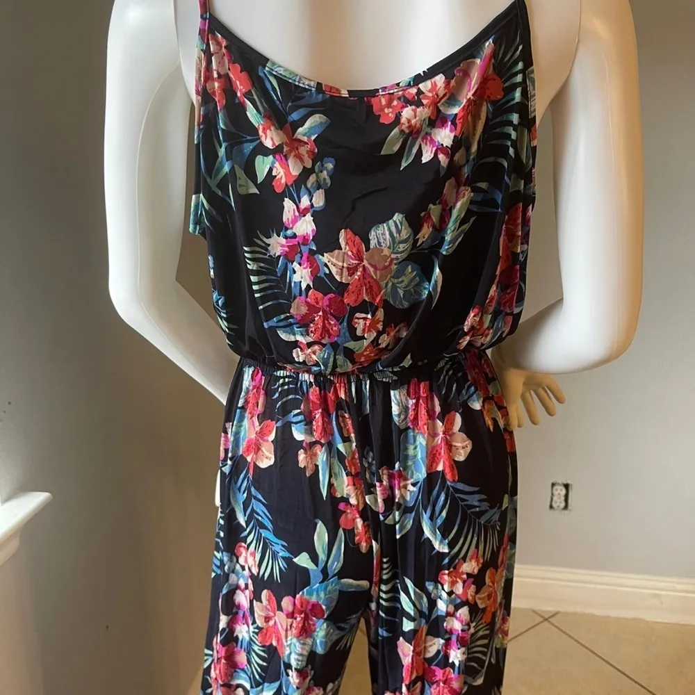 Floral Black Jumpsuit Size XL - Image 6