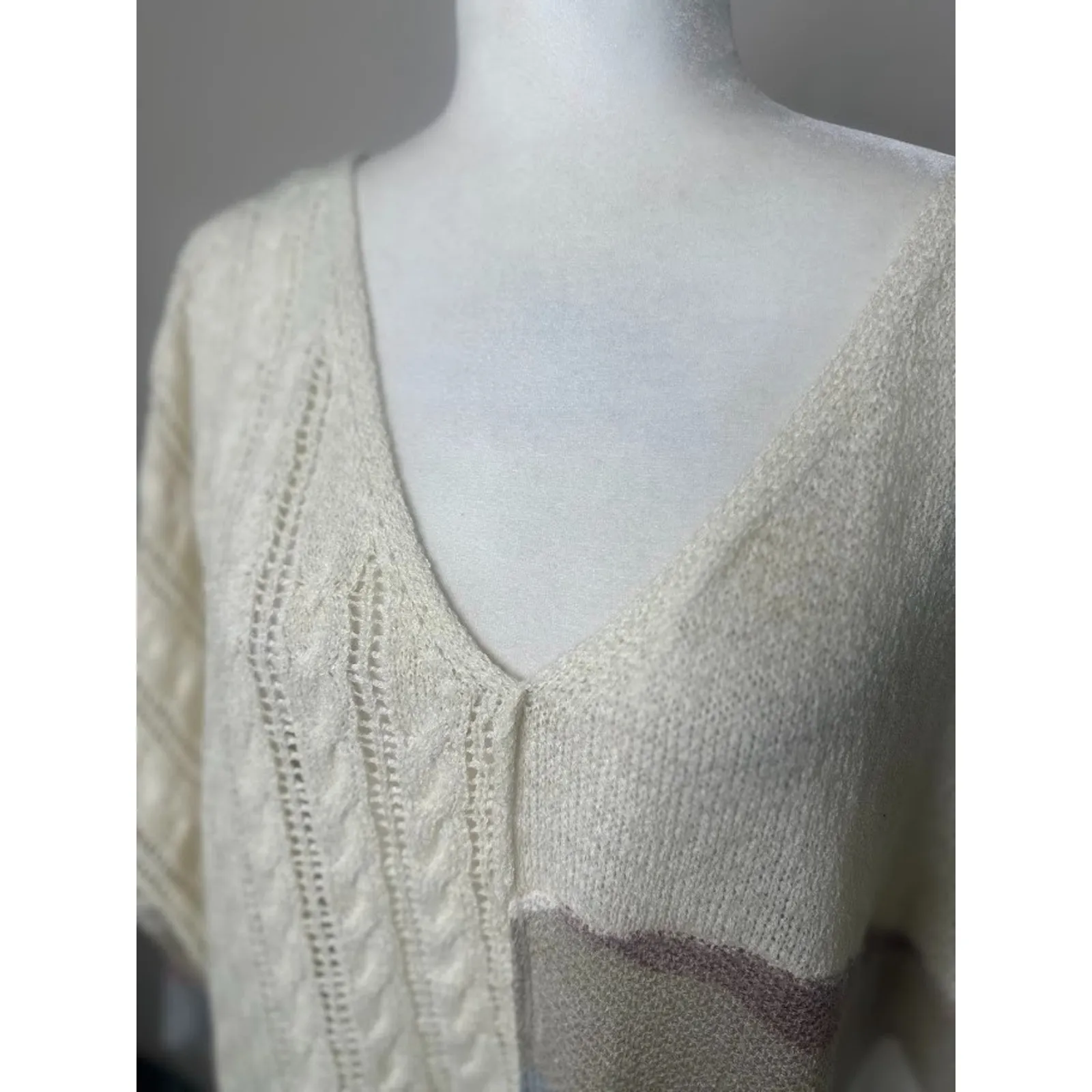 POL Oversized Dolman Sweater S Relaxed Lightweight Patchwork Camo Distressed - Image 2