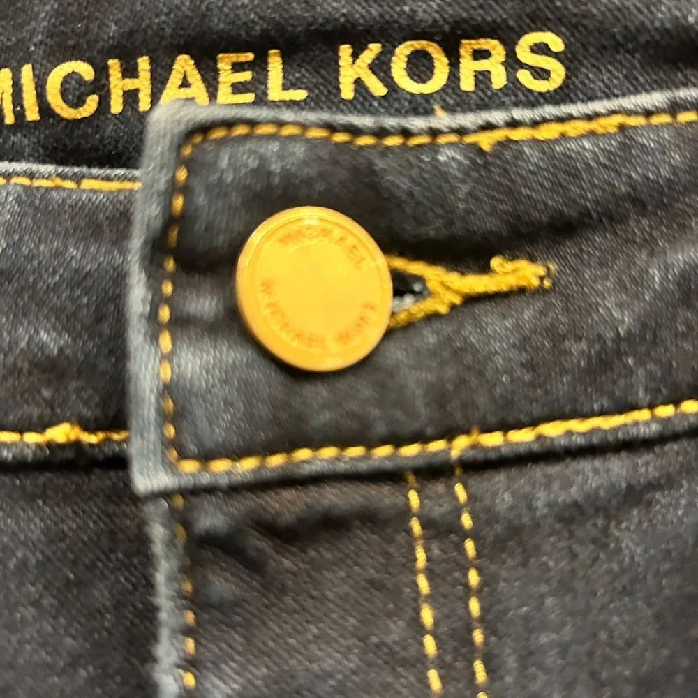 Michael Kors Dark Wash Mid‎ Rise Skinny Jeans Gold Accents women’s size 10 - Image 4