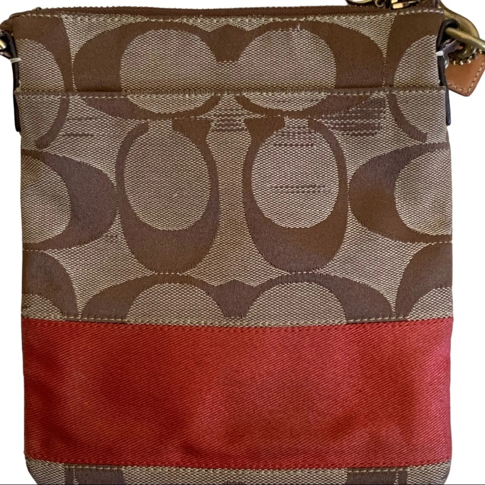 Coach CC Signature Brown Orange Crossbody Purse 10129 - Image 3