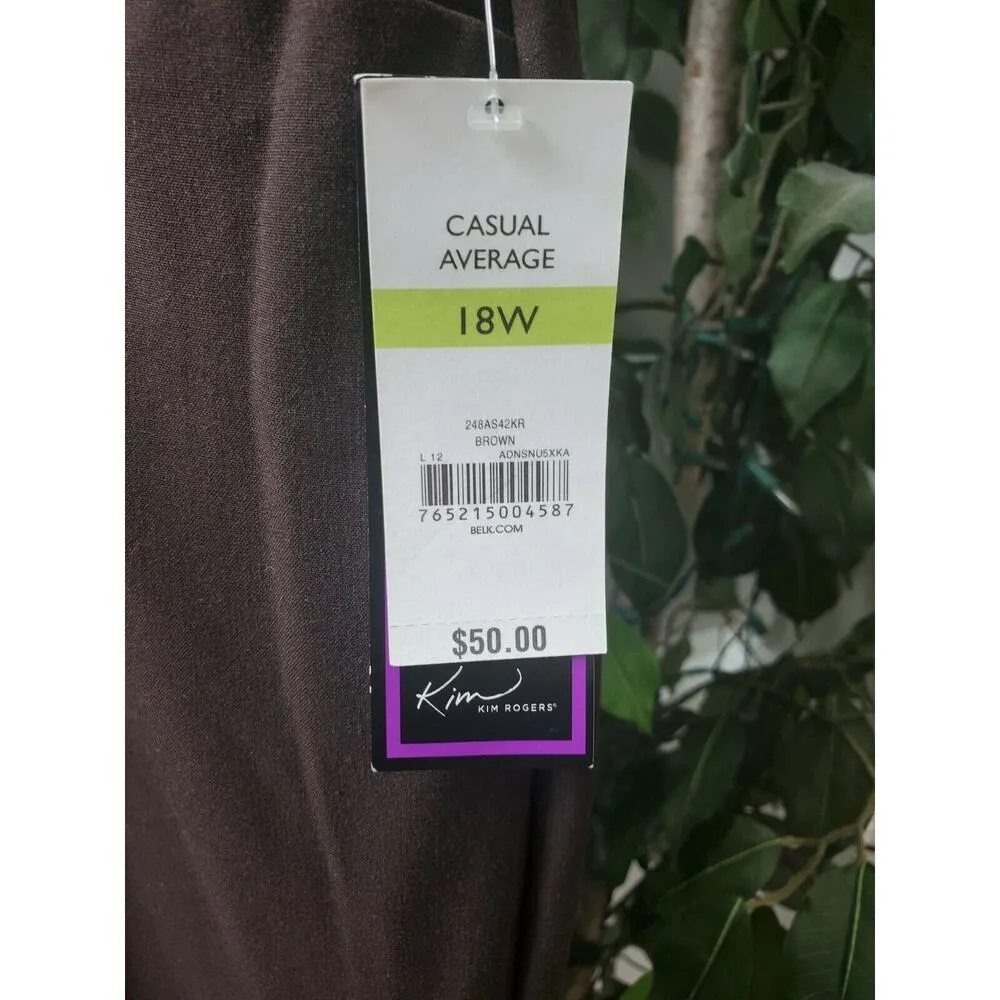 Kim Rogers Women Brown Polyester Mid Rise Curvy Straight Leg Dress Pant Size 18W - Image 5