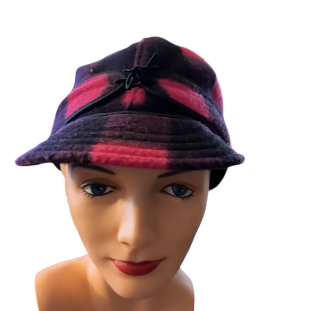 Wigwam Mills Pink Black Buffalo Print Fleece Trapper Hat Winter Cozy Sz M - Image 2