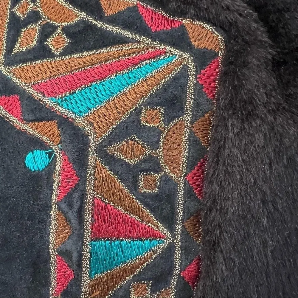 Vintage Bob Mackie Wearable Art Leather Vest Southwest Boho Embroidered Black 3X - Image 5