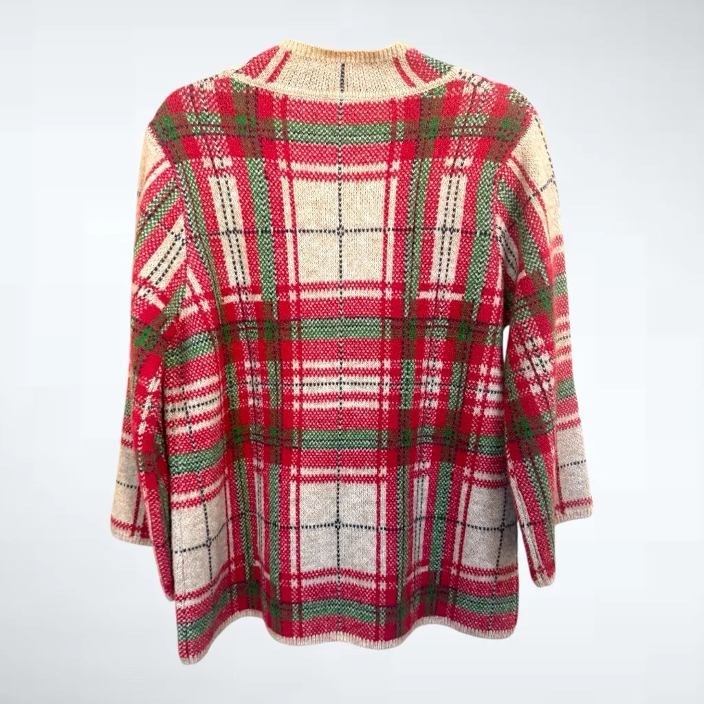 Entro Holiday Plaid Knit Sweater in Taupe Size S - Image 2