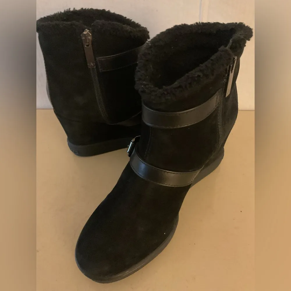 Aquatalia women black suede platform waterproof wedge Christy boots Size 8 - Image 9