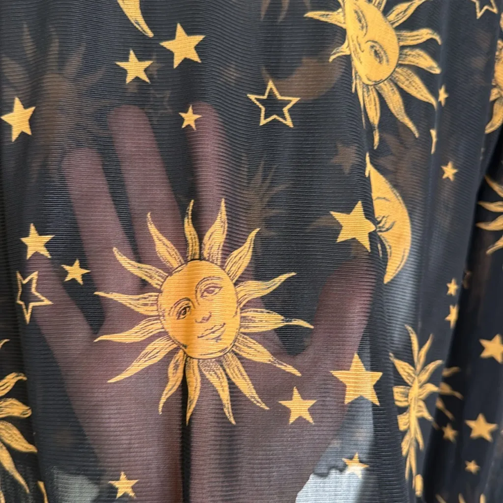 Earthbound celestial sheer bell sleeve layering blouse sun moon print - Image 4