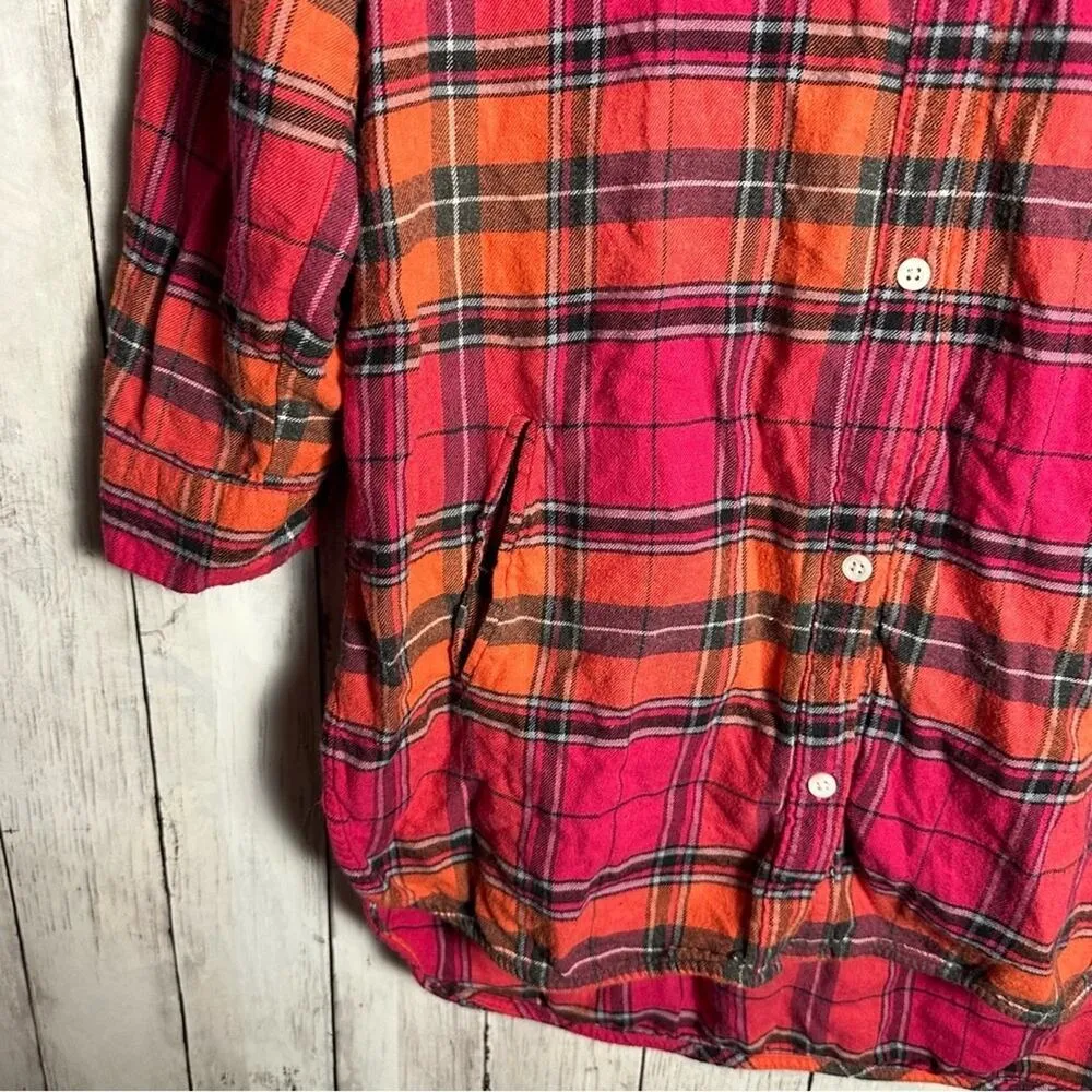 DKNY Pink & Orange Plaid Flannel Tunic - Image 4