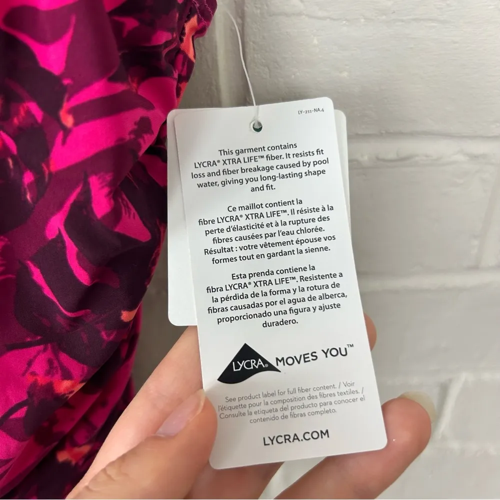 NWT L.L.Bean Slimming Tanksuit Pink Patterned One Piece Swimsuit Size 8 - Image 6