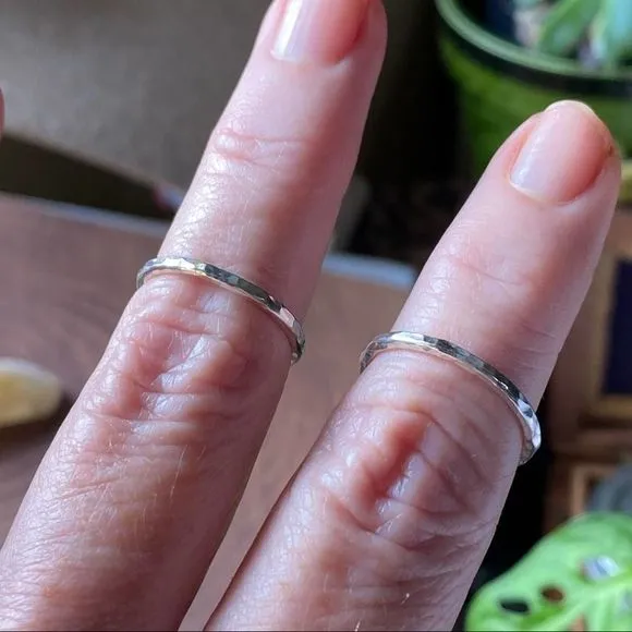 Solid Sterling Silver Hand Made Hammered Minimalist Band Ring Size 7 - Image 2