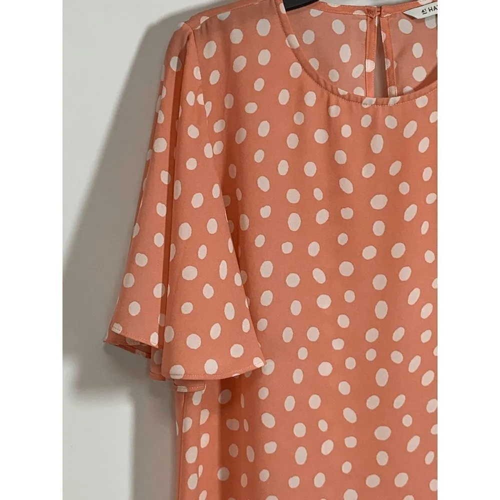 41 Hawthorn Womens Polka Dot Crew Neck Short Sleeve Top Blouse Peach Size Small Tan - Image 8
