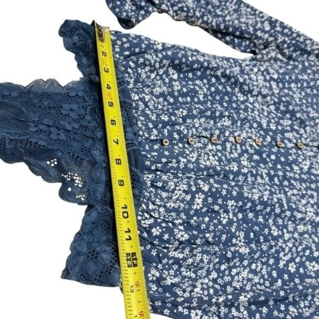 Free People Ditsy Floral Lace Bell Ruffle Sleeve Bodysuit Fairy Whimsical S - Image 11