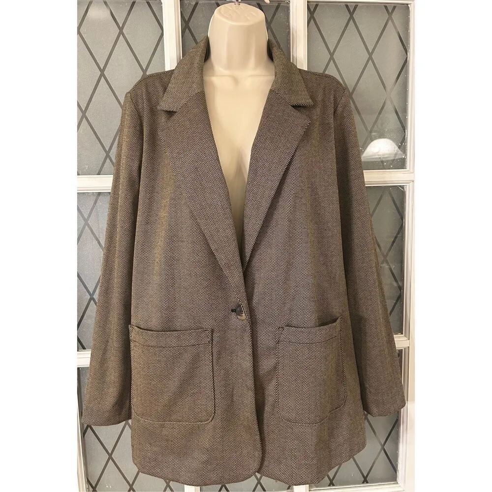 NEW Croft & Barrow Comfort Stretch Petite Large Brown Herringbone Blazer Jacket - Image 2