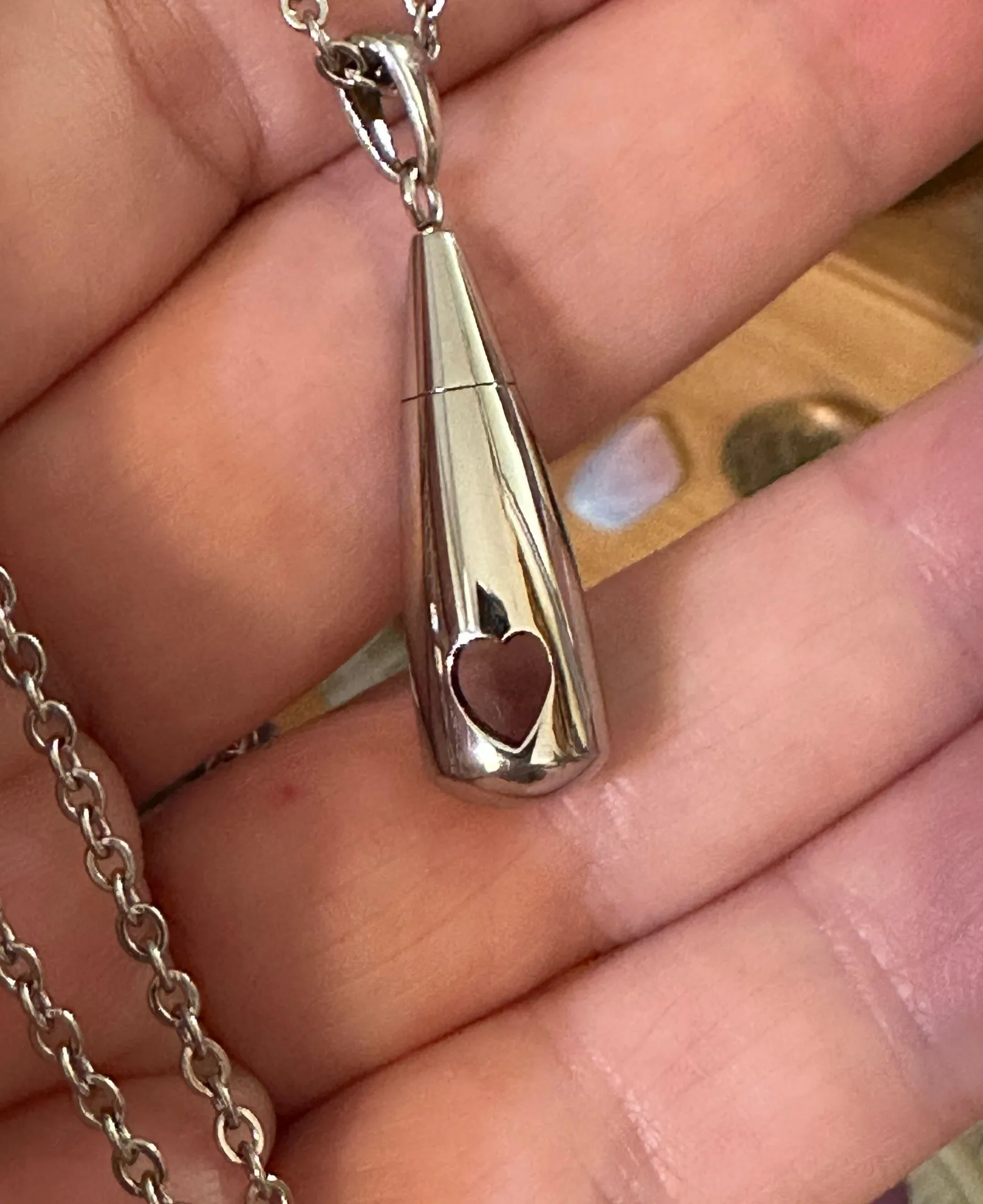 Urn Stainless Steel Tear Drop Heart Memorial Necklace Silver - Image 2