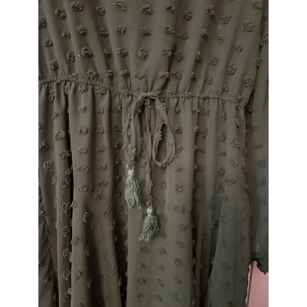 KIRUNDO Green Long Sleeve Dress with Pom Pom Detail L Size L - Image 3