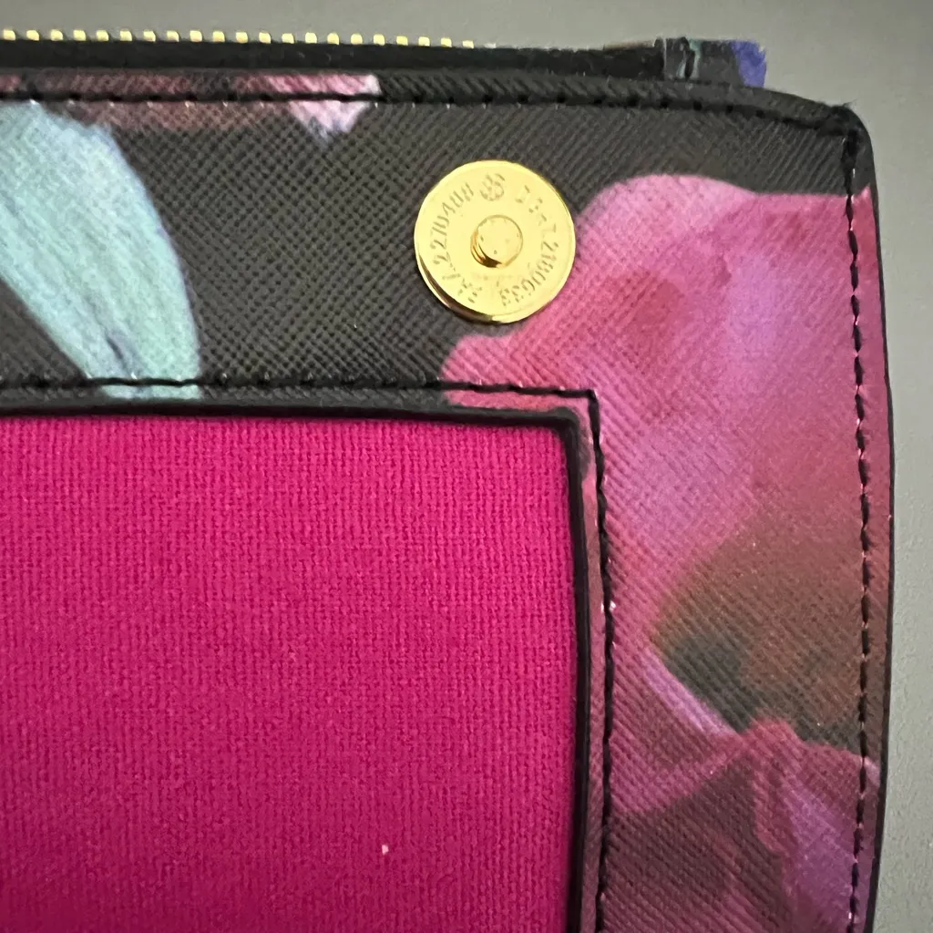 Ted Baker Floral Clutch Purse Crossbody Black Multicolor Gold Hardware - Image 6