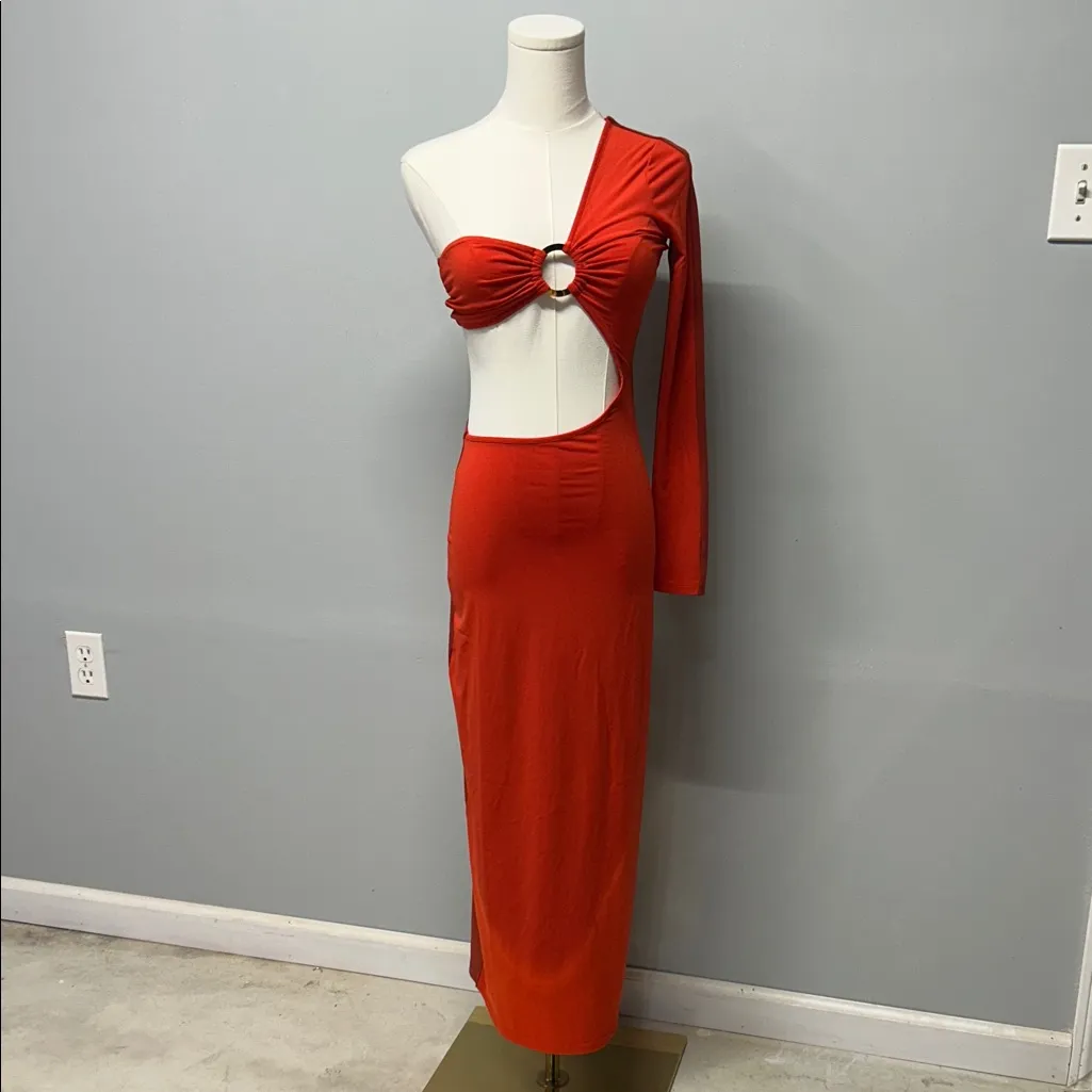 Solid & Striped The Ruby Dress One Arm Cut Out Midi Length Bodycon Red Size XS - Image 3