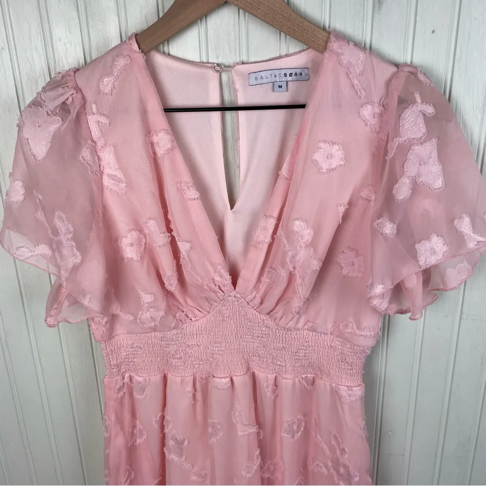 Baltic Born June Smocked Midi Dress Womens Size Medium Light Pink Chiffon Floral - Image 8