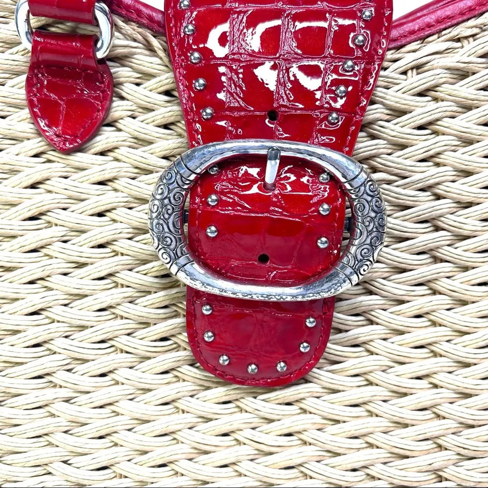 shoulder bag with red leather and signature studded silver accents - Image 4
