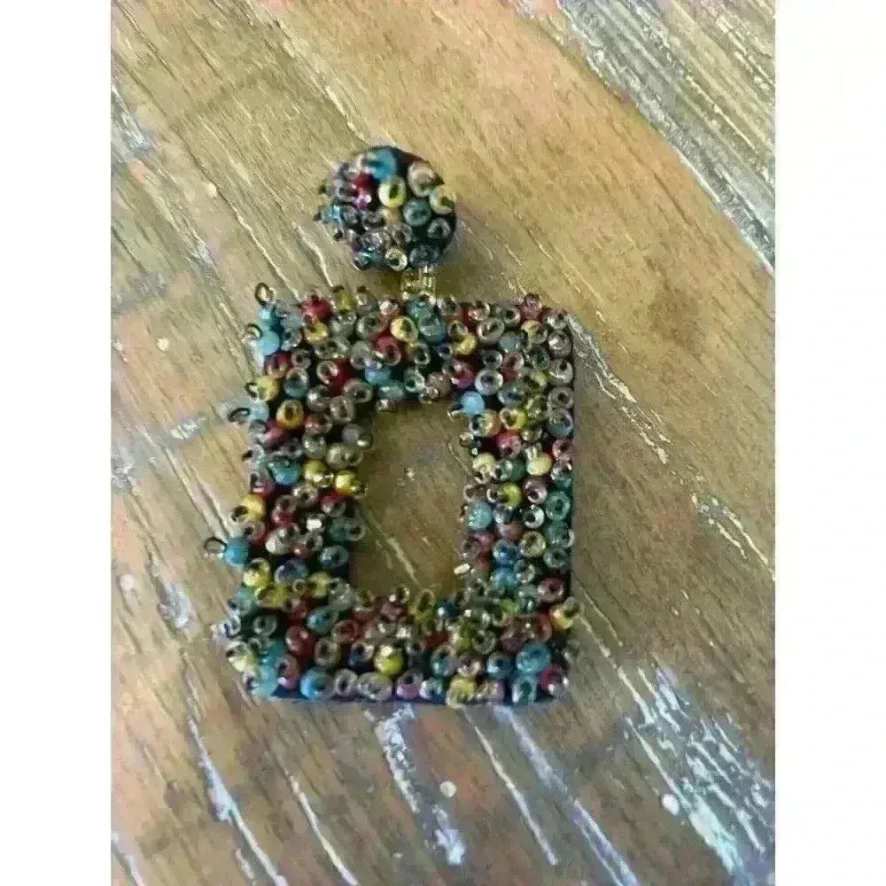 Boutique Multicolor Beaded Boho Square Dangle Earrings - Image 2