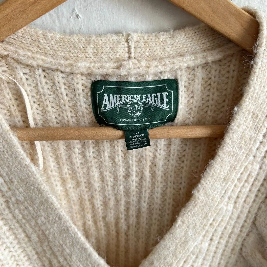 AMERICAN EAGLE Vintage Y2K Beige Chunky Wool Oversized Crop Sweater Womens XXS - Image 3