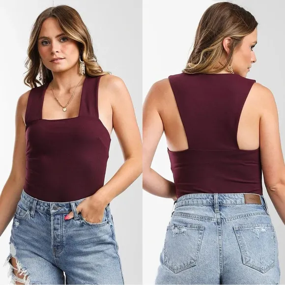 Free People Intimately She's So Sleek Duo Bodysuit Purple Eggplant Size SP - Image 2