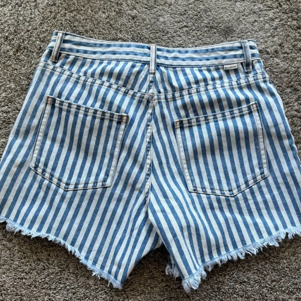 Billabong How Bout That Striped Denim Shorts Blue White Women’s 31 - Image 5