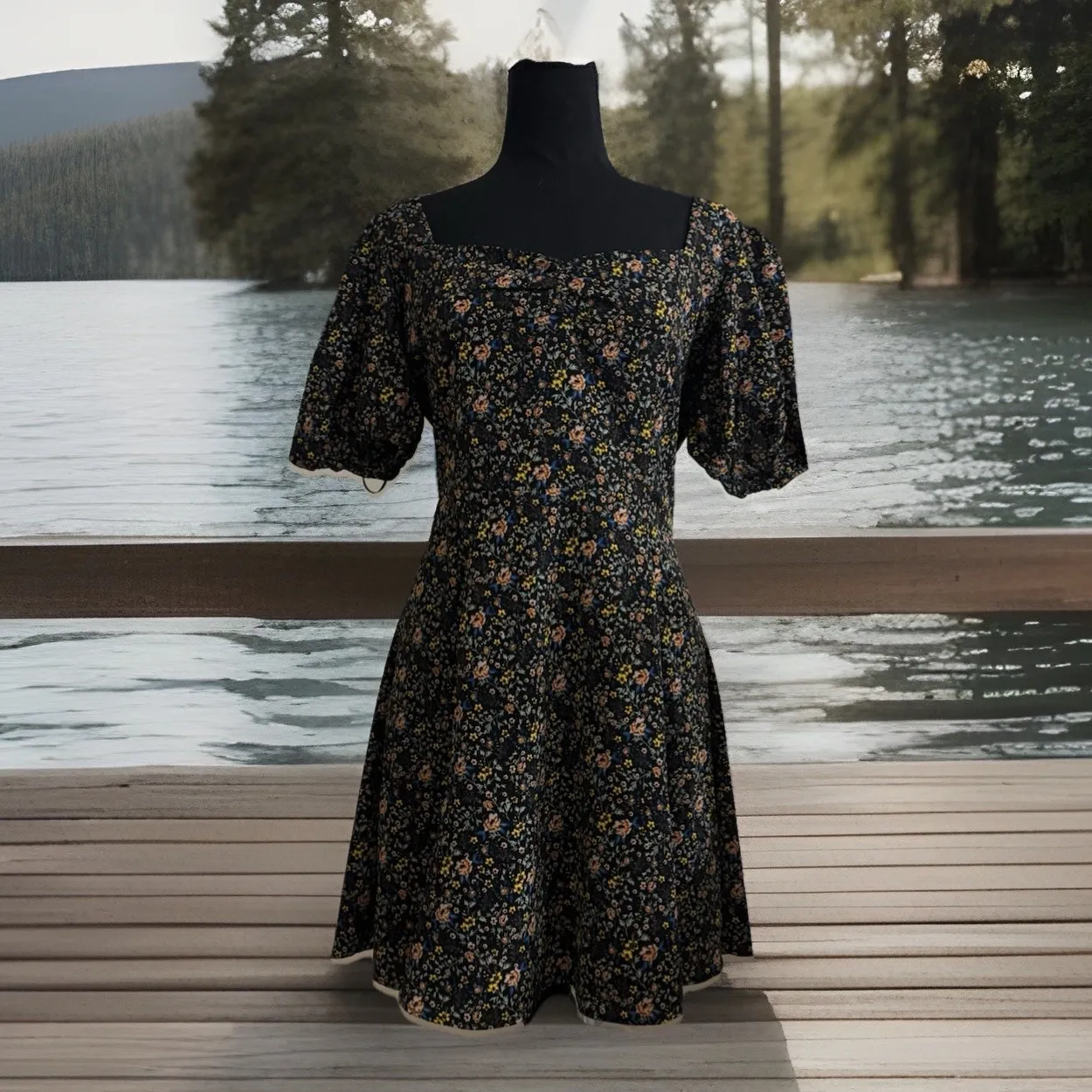 FRENCH CONNECTION Sz10 Fontini Puff Sleeve Mini Dress Baby Doll Floral Fairycore - Image 9