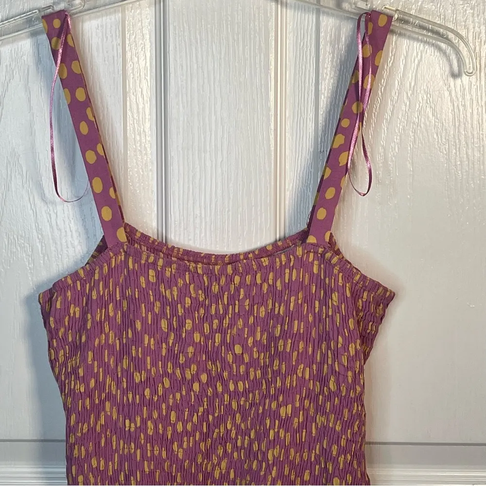 Zara Sz L Pink & Yellow Polka Dot Smocked Sun Dress Ruffle Trim - Image 2