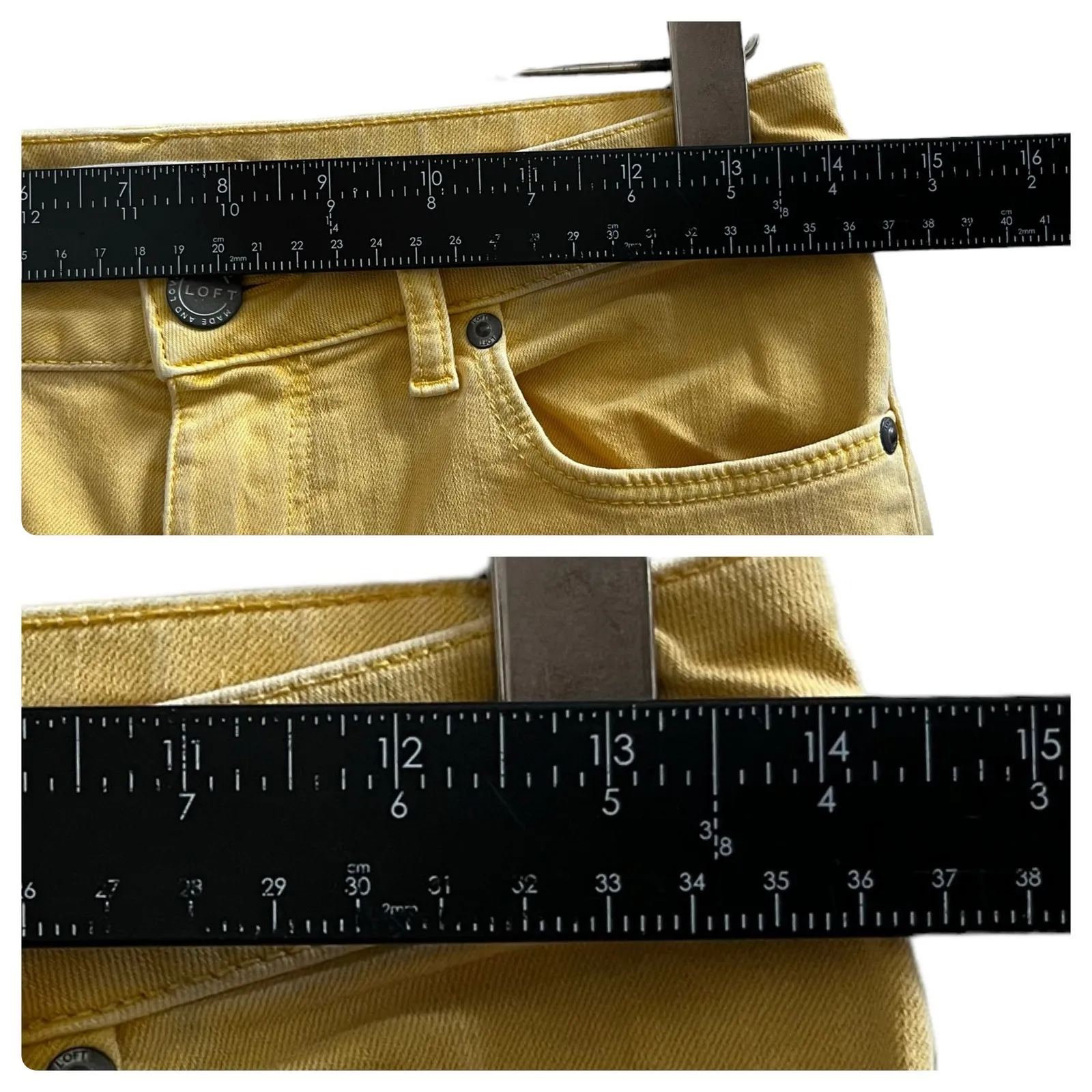 Loft Size 25 Yellow Weather Look Curvy Skinny Raw Hem Crop Jean 26 Inch Inseam - Image 6