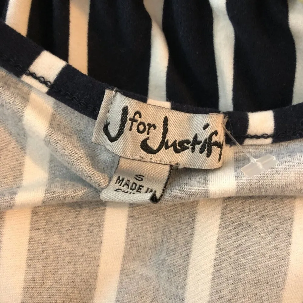 J For Justify Womens Black & White Striped Short Sleeve Faux Wrap Jumpsuit S - Image 3