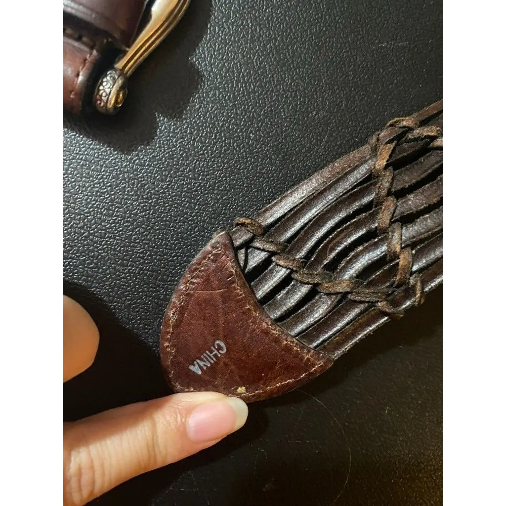 Brighton wide Brown Leather Woven Braided Belt Wide Size Medium/ Large 32 - Image 8