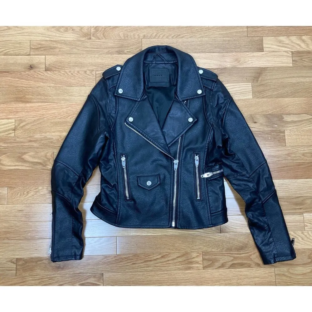 BLANK NYC Faux Leather Moto Jacket Womens Med Black Biker Vegan Coat Pebbled Zip - Image 3