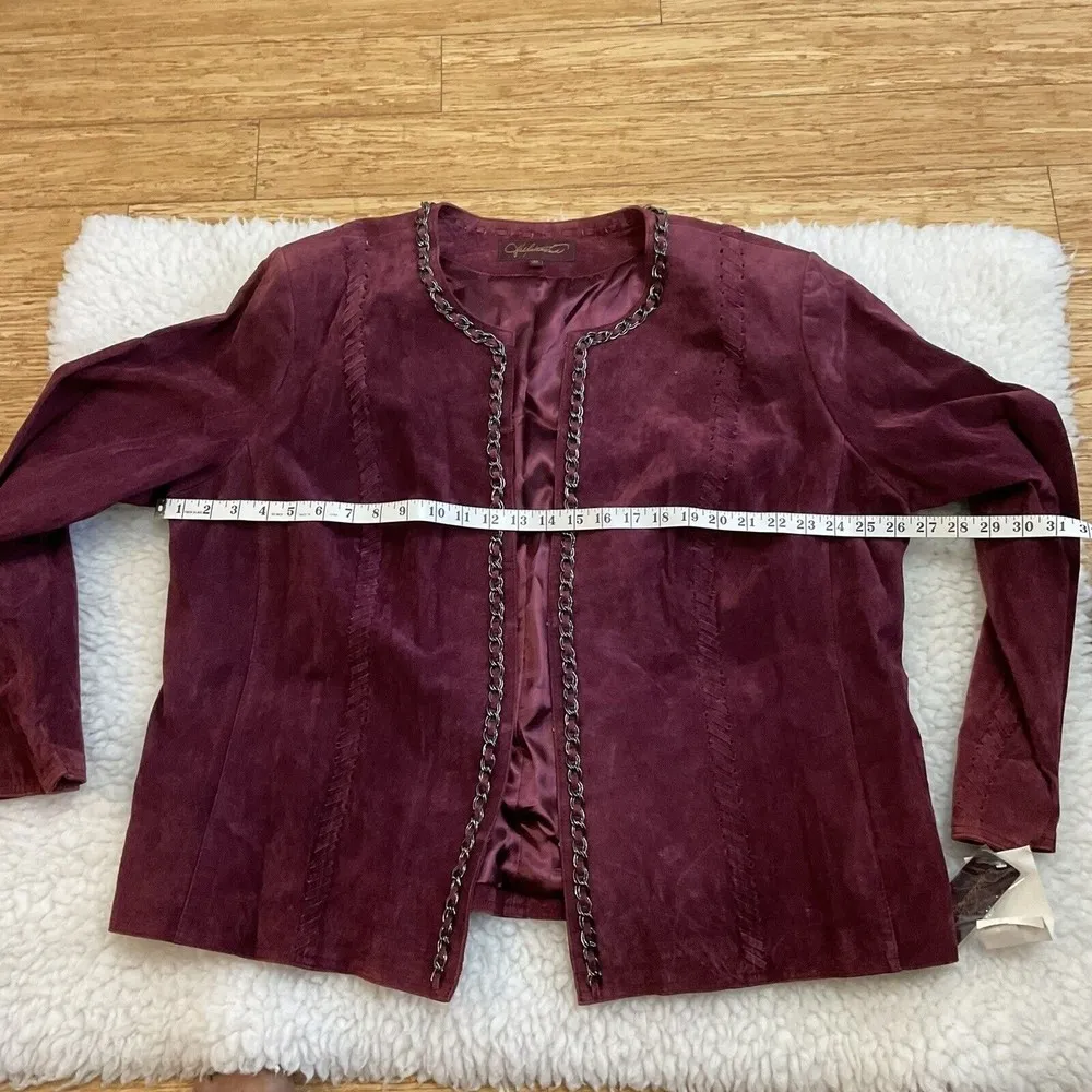 Hal Rubenstein Wine Suede Leather Metal Chain Detail Jacket Womens Size 3X New Purple - Image 4