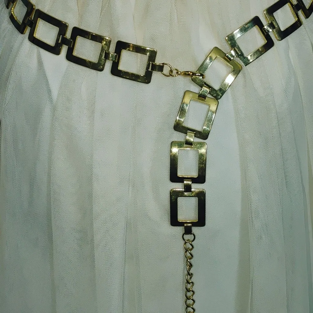 Gold Tone Chain Link Belt Vintage Versatile Adjustable Rectangle Design 1 Inch Size XL - Image 11