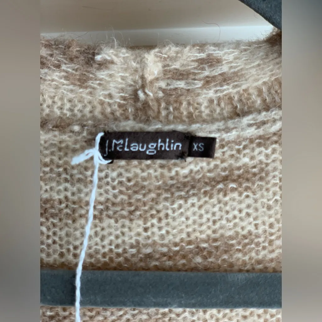 J. McLaughlin Beige and Cream Open Front Cardigan. Size-X—Small - Image 2