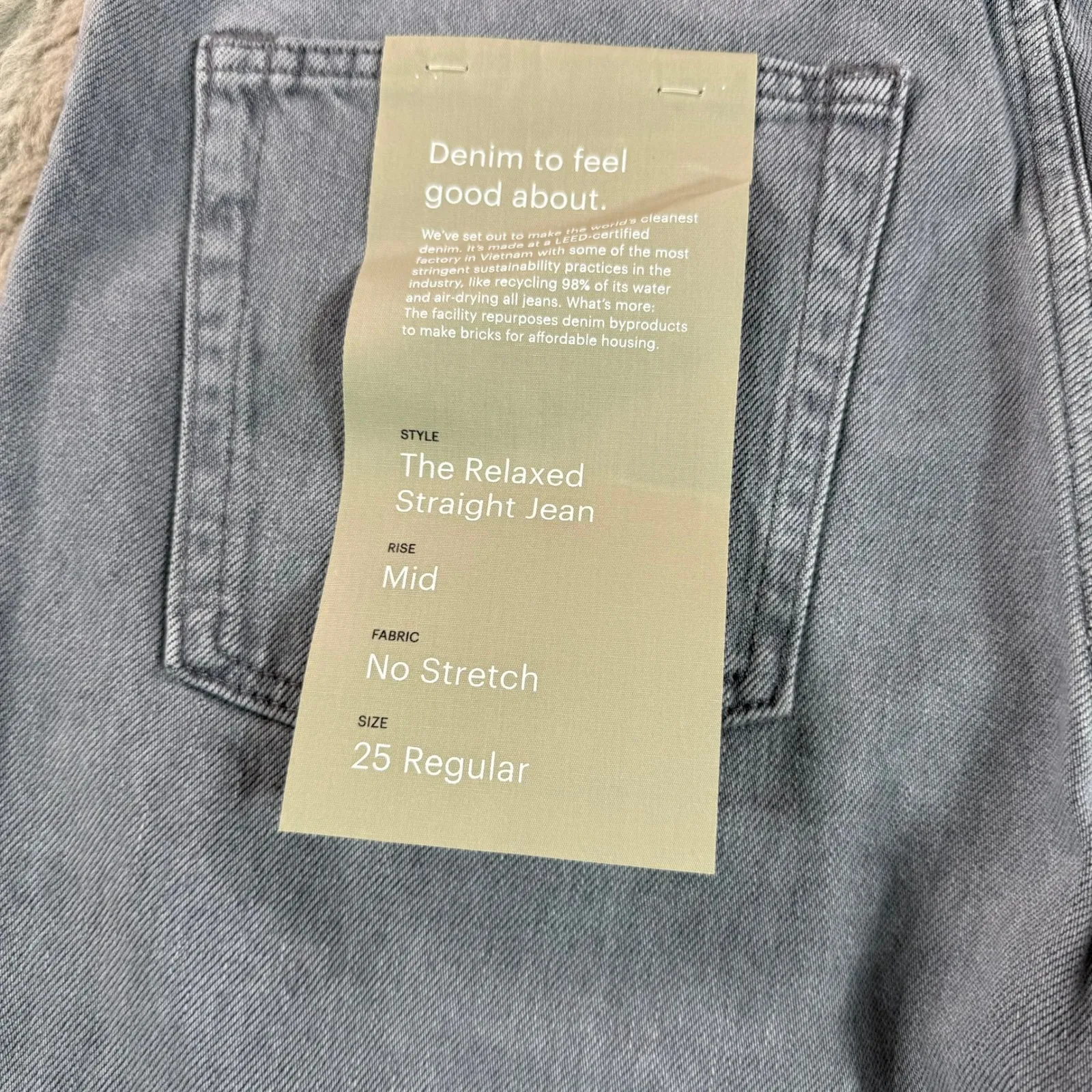 NWT Everlane The Relaxed Straight Jean Mid Rise Grey Denim 25 Regular Button Fly - Image 9