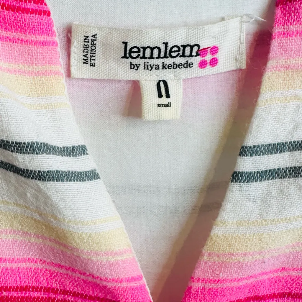 Lemlem White Neon Pink Striped Handwoven Caftan Dress - Image 10