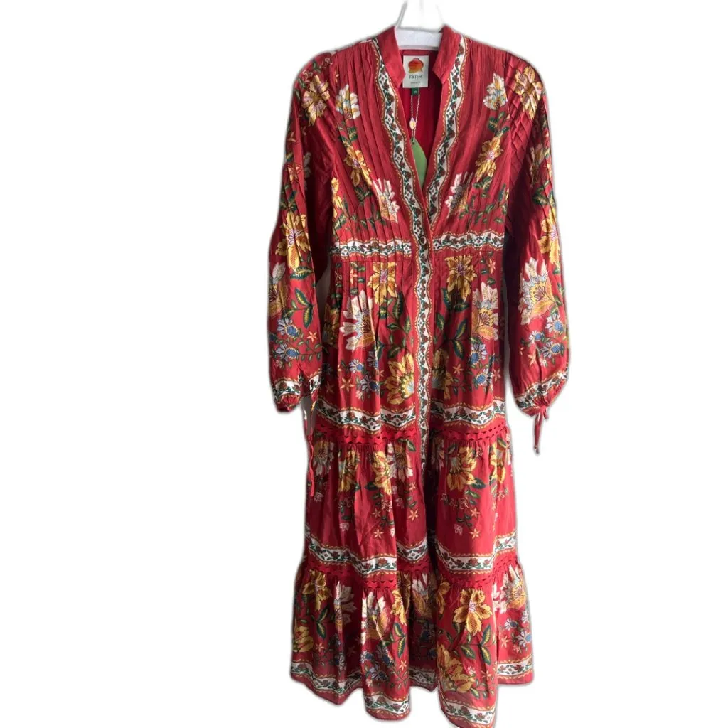 NEW NWT Farm Rio Garden Delight Floral Midi Dress Red Multi Long Sleeve Size XS - Image 14