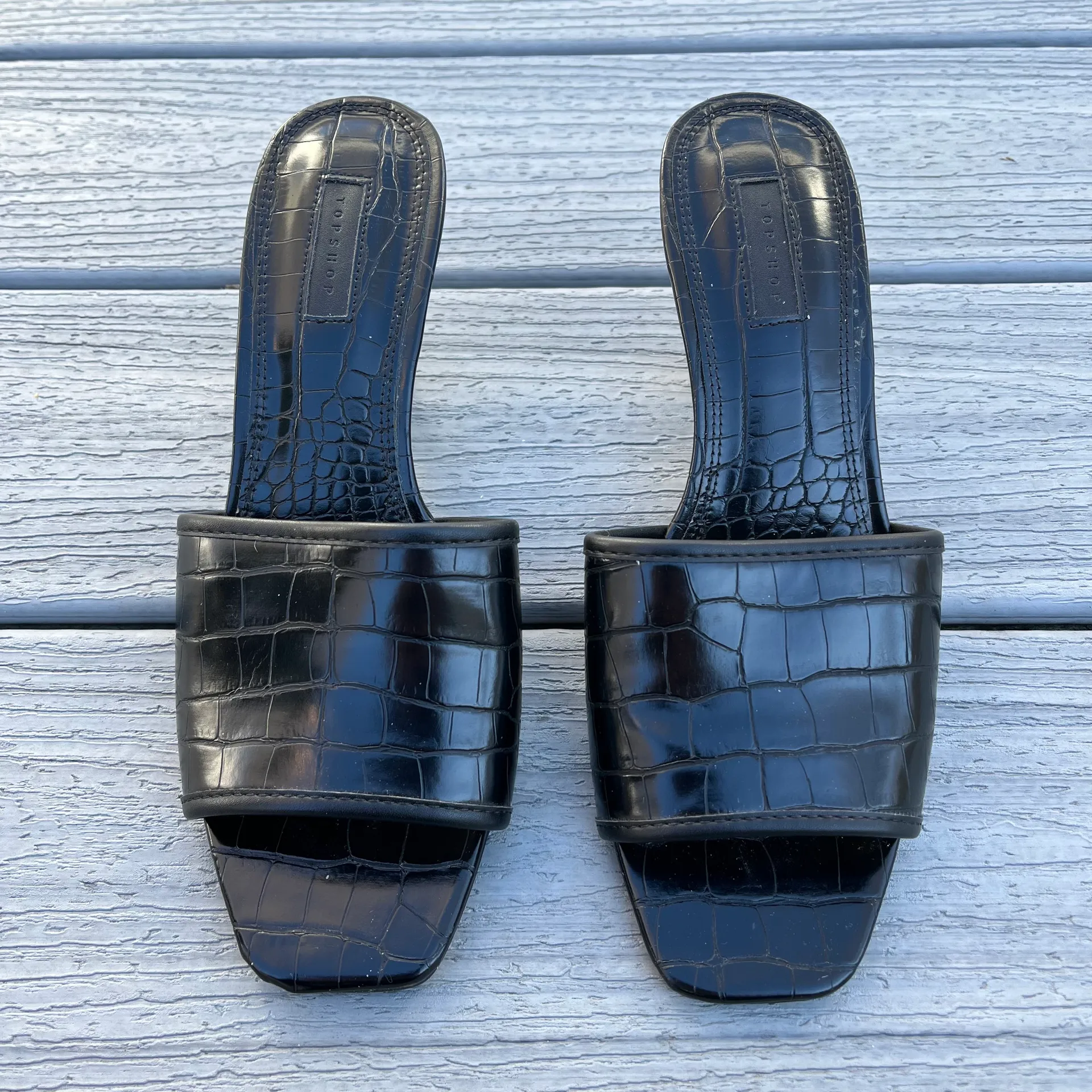 Topshop Crocodile Textured Heeled Mule - Image 2