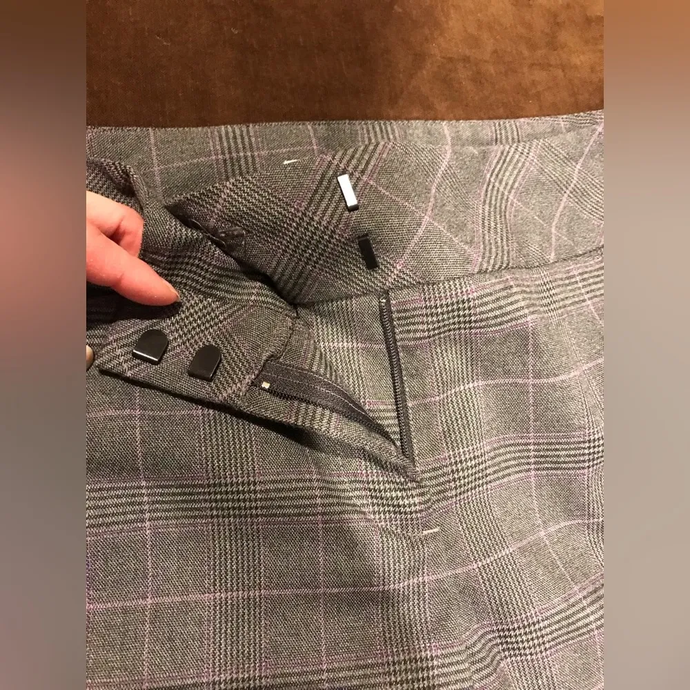 Loft Womens Tall Plaid High Waist Wide Leg Pants Size 8P Black/Gray/ Purple Mult - Image 4