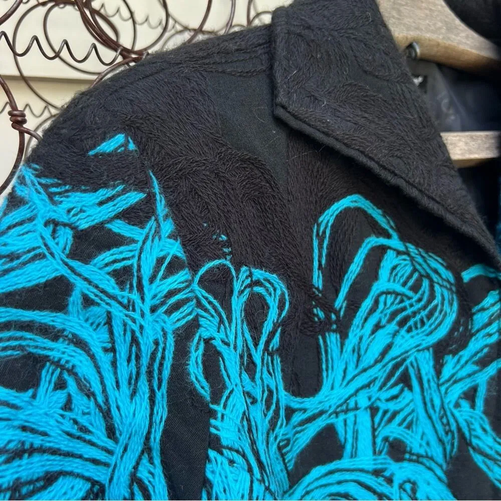 Samuel Dong Blue Black abstract Woven Art To Wear Tapestry Blazer Jacket MEDIUM - Image 4