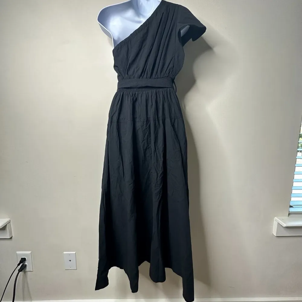 Madewell Brooke One Shoulder Ruffle Midi Dress Black Size 2 NEW - Image 6
