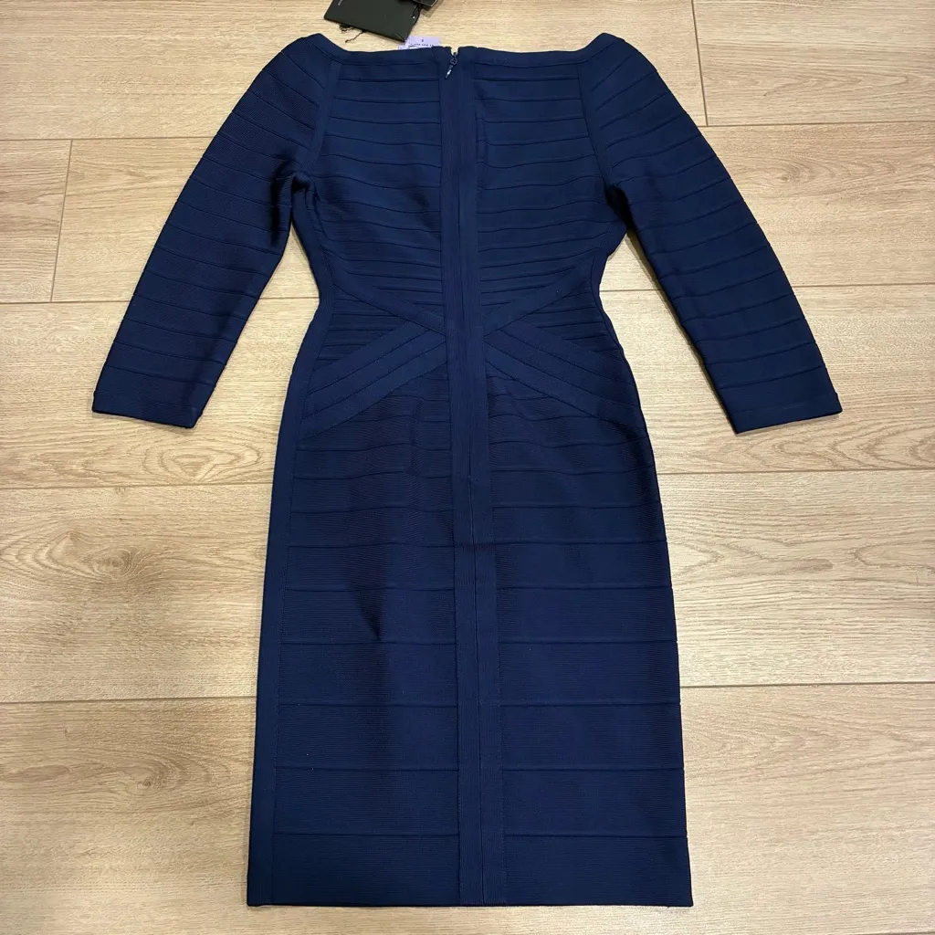 NWT Herve Leger Alicia V-neck Bandage Dress Classic Blue Navy Sweetheart Size S - Image 6