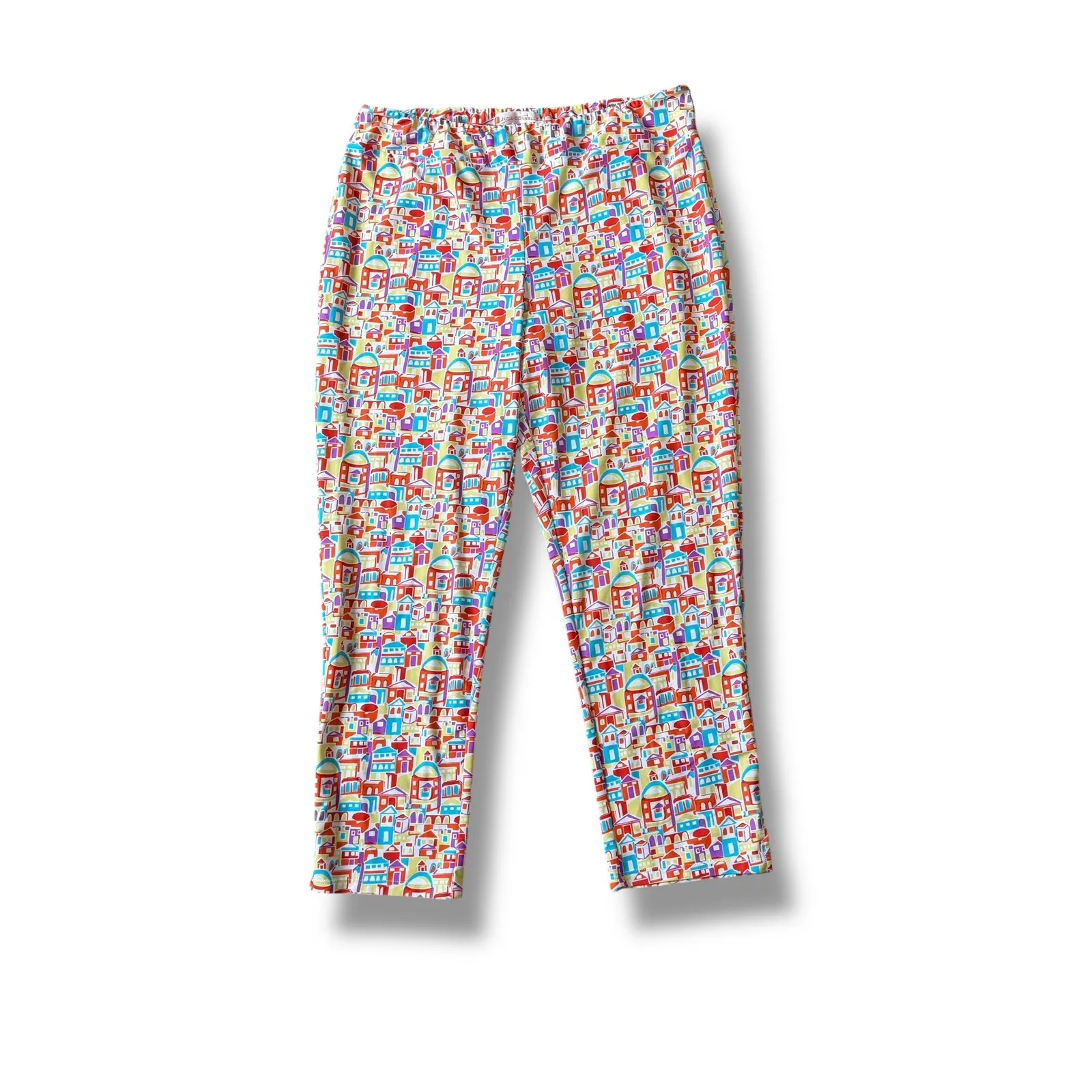 Jude Connally‎ Colorful Village Print Knit Pants Womens Size L Made in USA Size L - Image 2