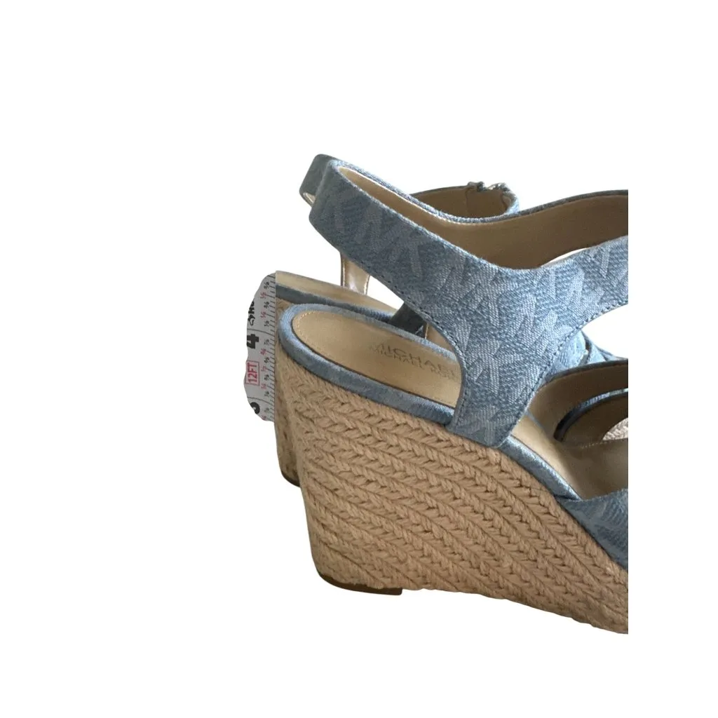 MICHAEL KORS Light Blue Logo Espadrilles Wedges Size 6.5 - Image 11