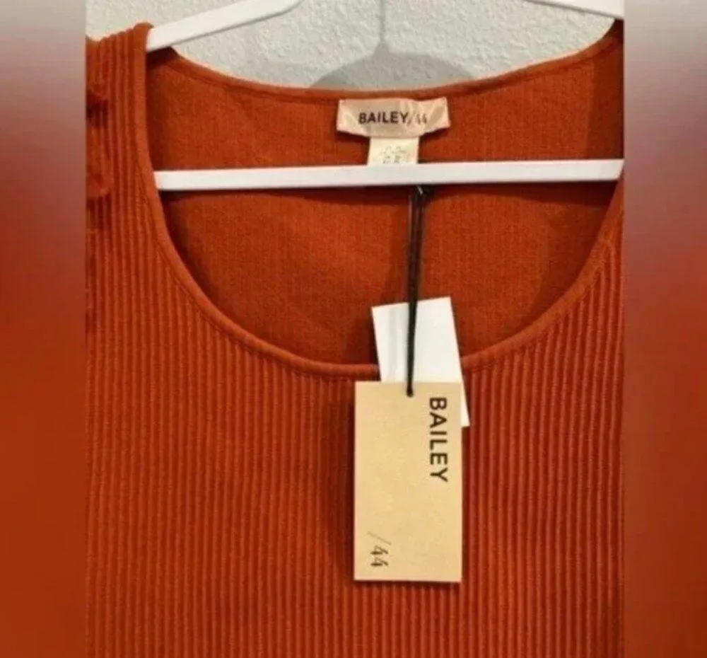 Bailey 44 Top Sleeveless Tulle XL NWT Sleeves Ruffle Ribbed Stretch Knit Orange - Image 5